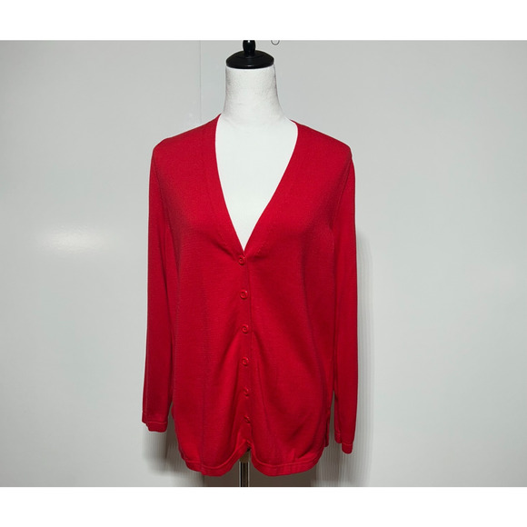 Talbots Cardigan Womens Large Red Button Front Rayon Blend Sweater Career Preppy - Picture 2 of 10